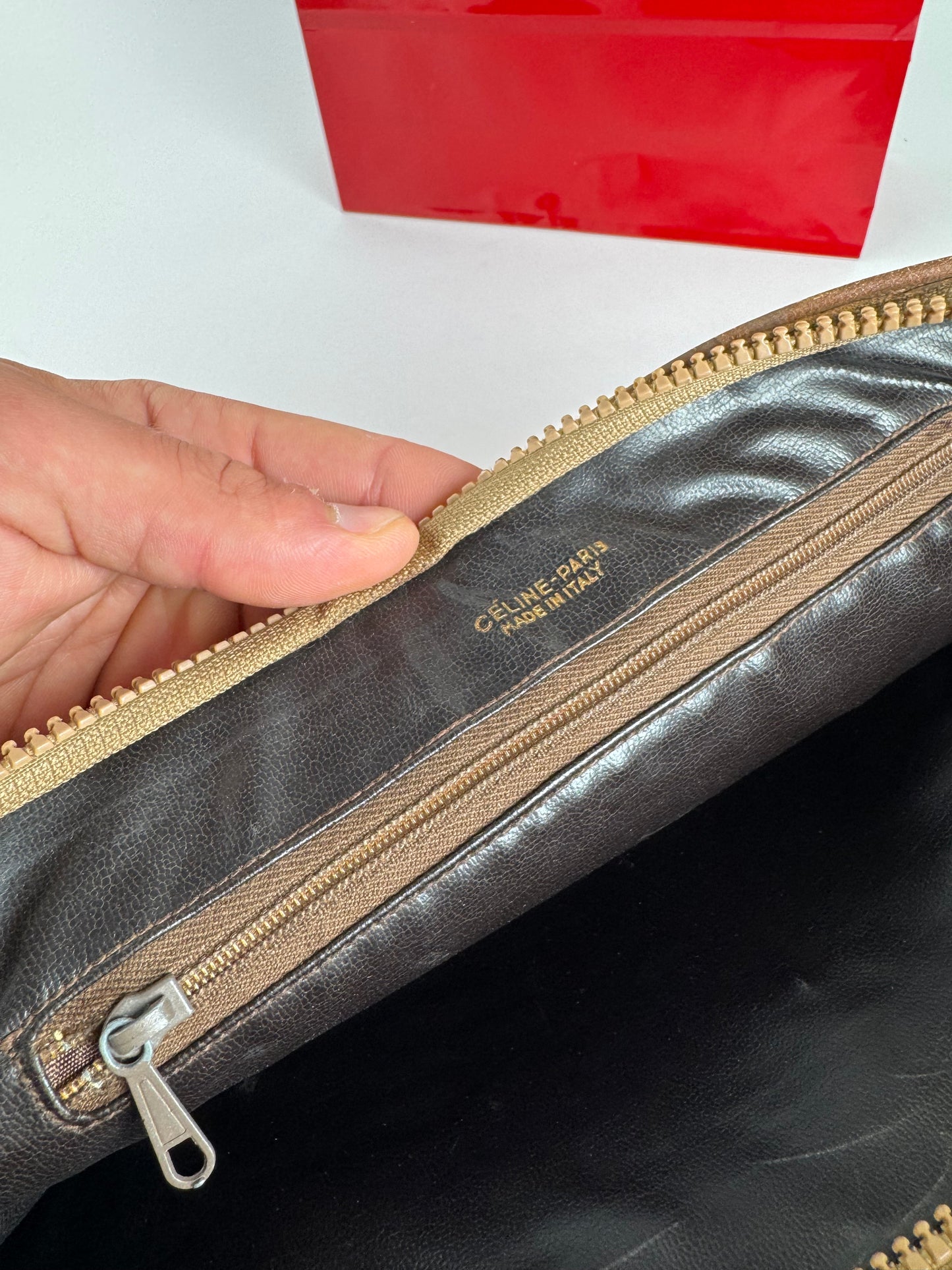 Pochette vintage en cuir marron Céline Paris