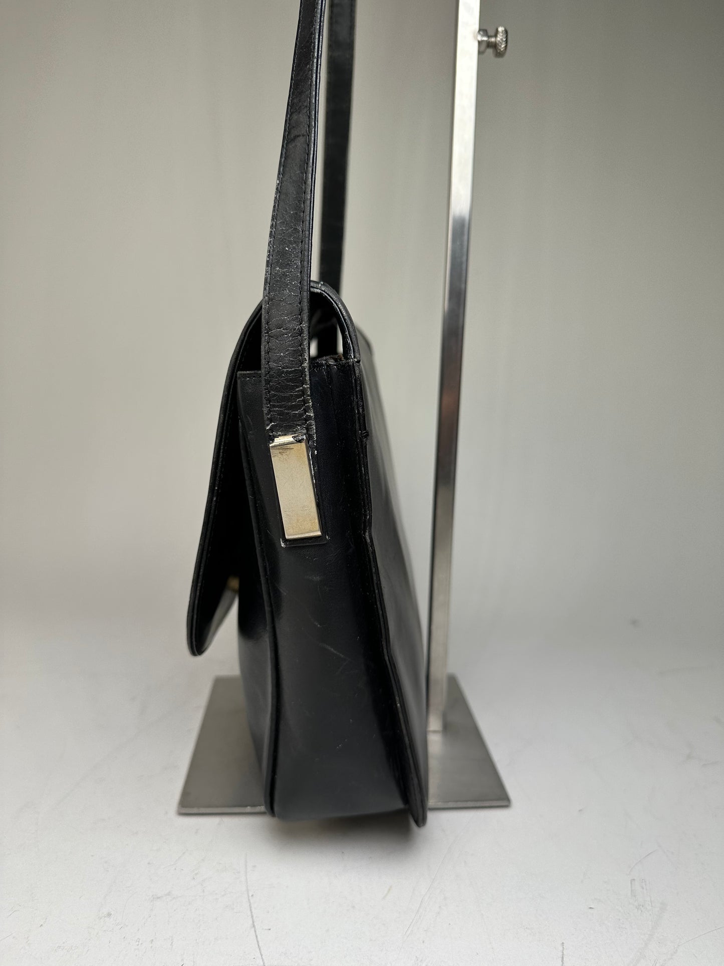 Vintage Givenchy Structured Leather Shoulder Bag Black Gold