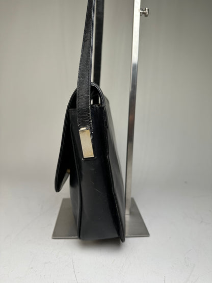 Vintage Givenchy Structured Leather Shoulder Bag Black Gold