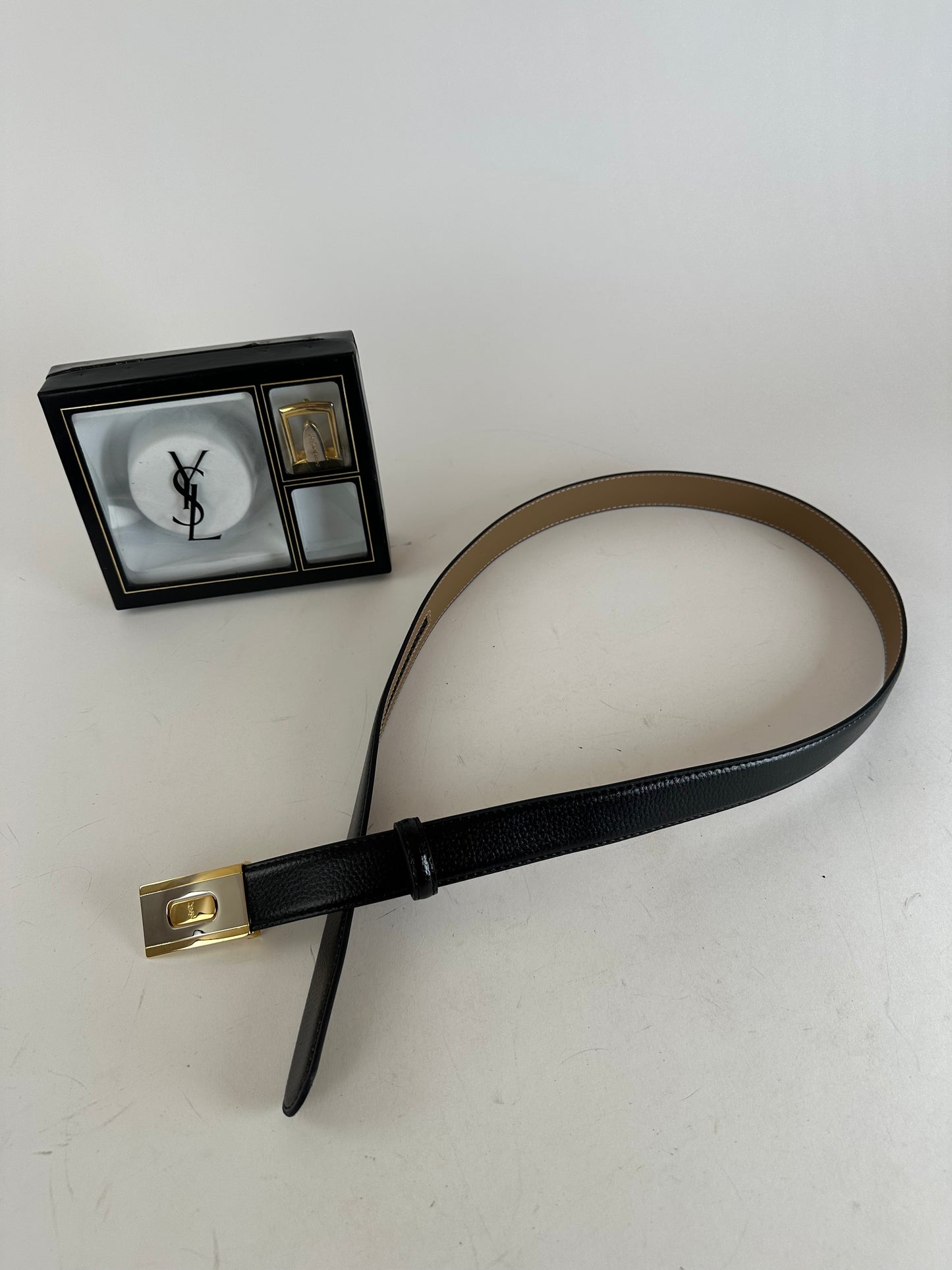 Vintage Yves Saint Laurent Leather Belt Set Black