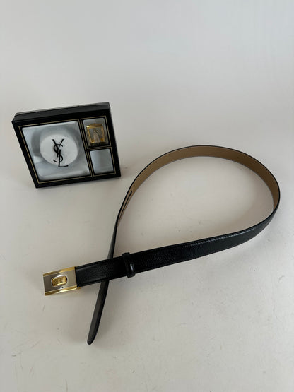 Vintage Yves Saint Laurent Leather Belt Set Black