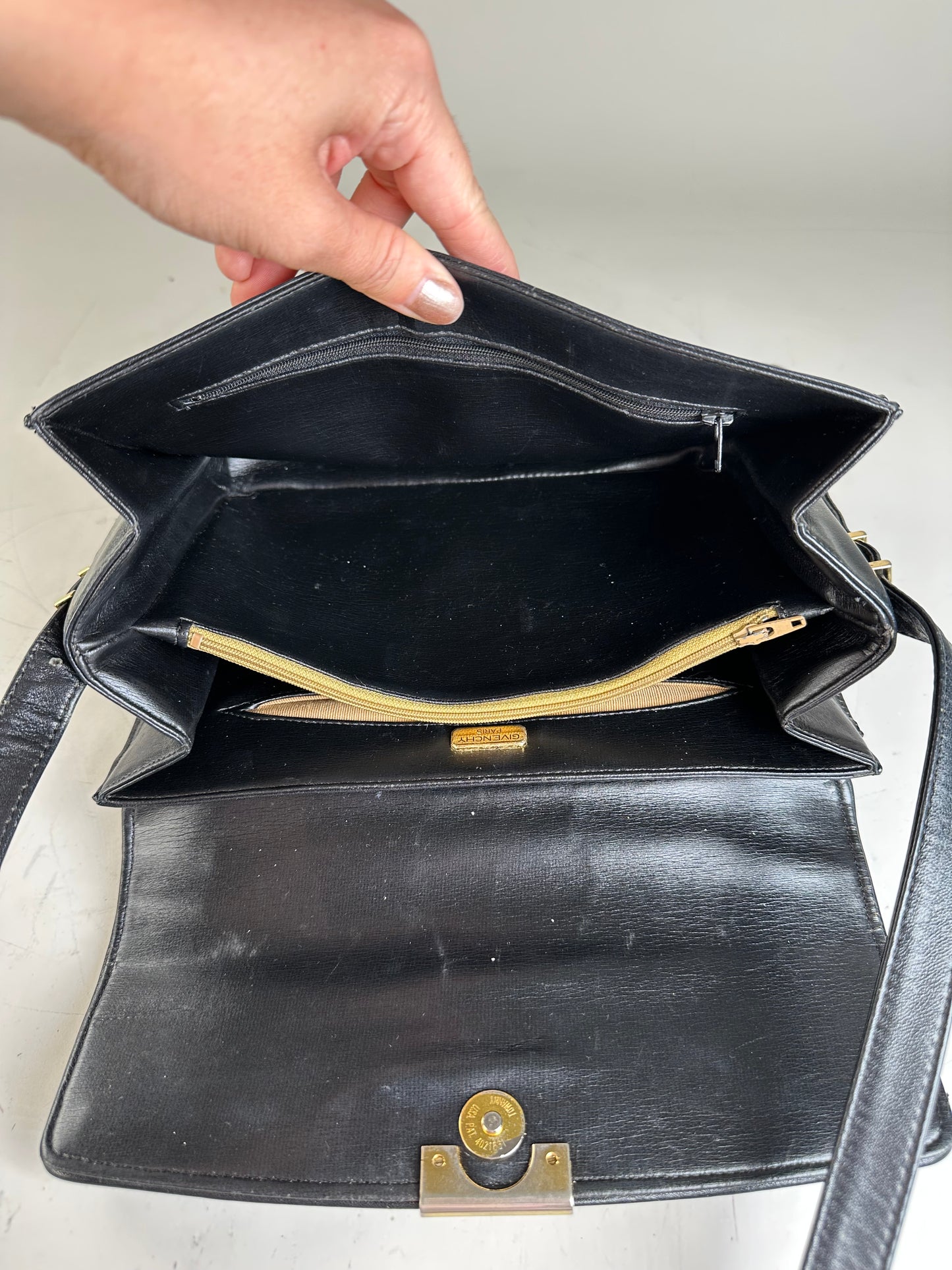 Vintage Givenchy Leather Shoulder Bag Black Gold