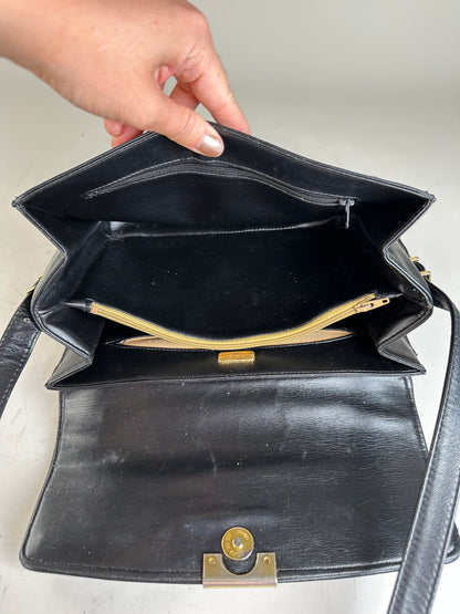 Vintage Givenchy Leather Shoulder Bag Black Gold