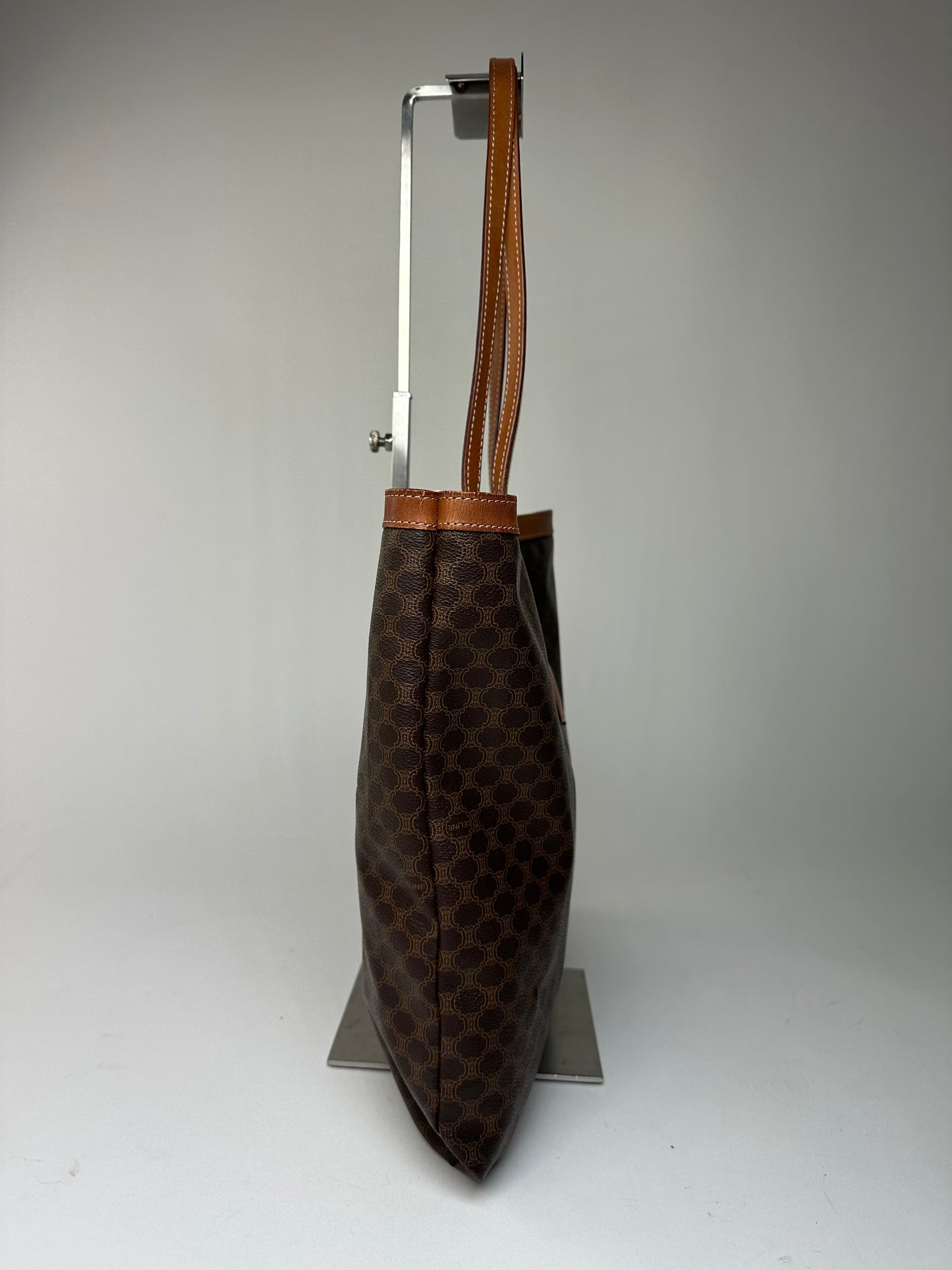 Vintage Celine Macadam Canvas Tote Bag Dark Brown
