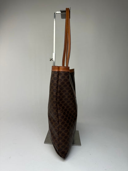 Vintage Celine Macadam Canvas Tote Bag Dark Brown