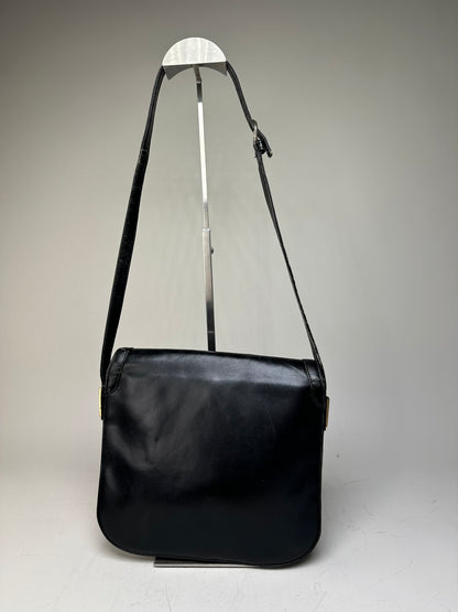 Vintage Givenchy Structured Leather Shoulder Bag Black Gold