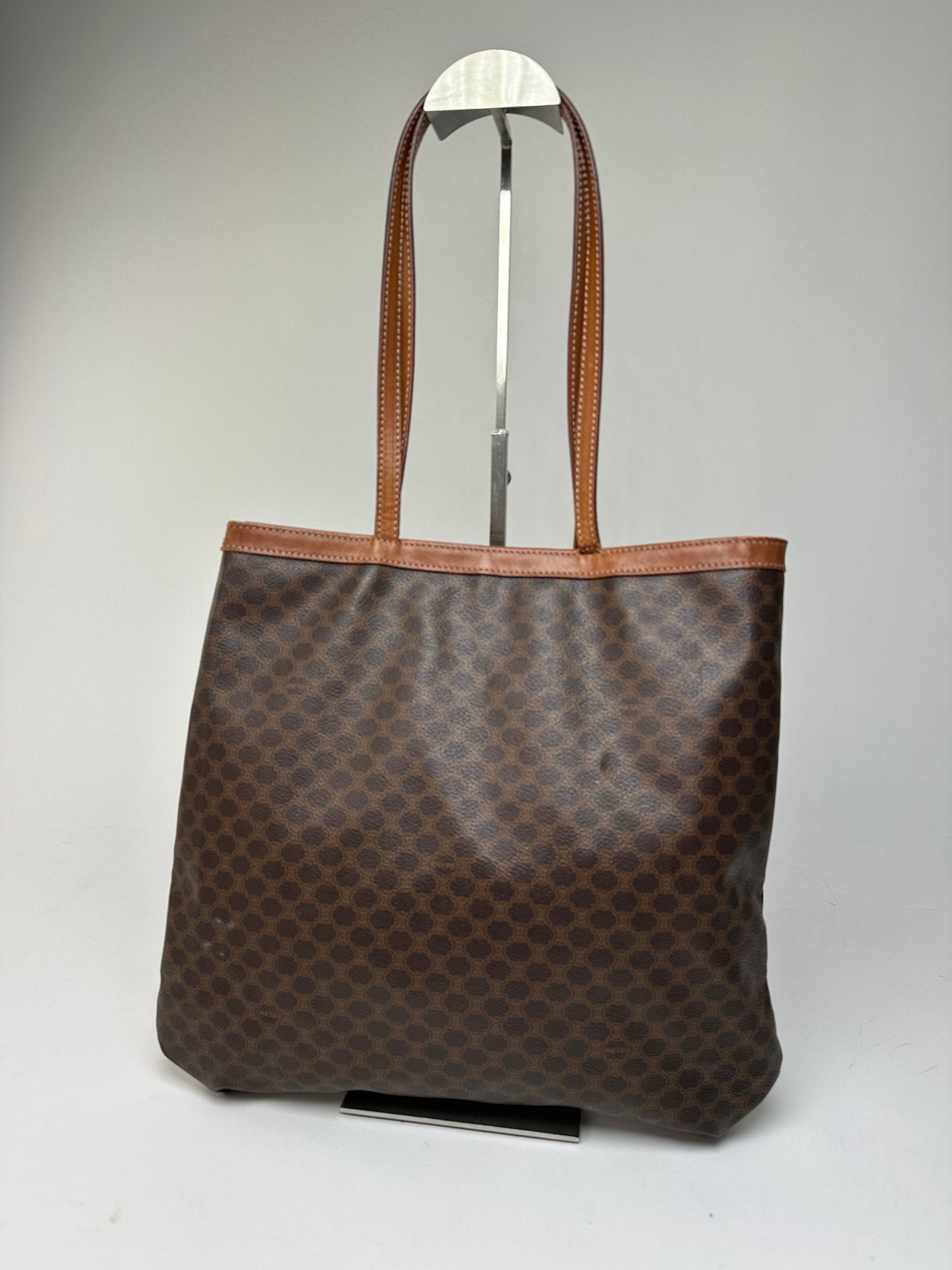Vintage Celine Macadam Canvas Tote Bag Dark Brown
