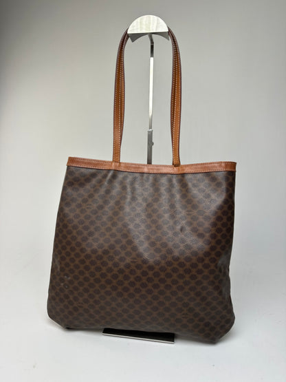 Vintage Celine Macadam Canvas Tote Bag Dark Brown