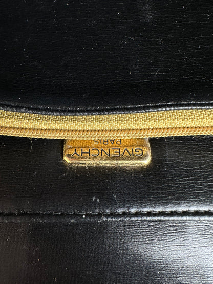 Vintage Givenchy Leather Shoulder Bag Black Gold