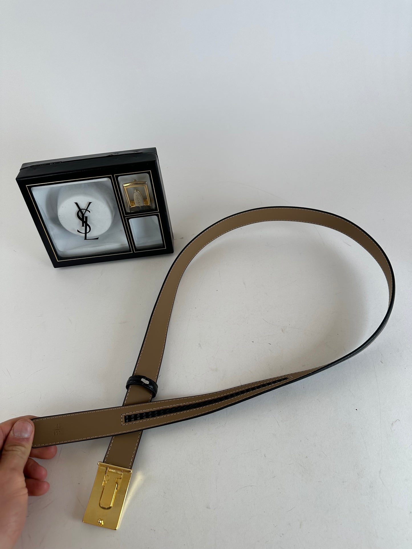 Vintage Yves Saint Laurent Leather Belt Set Black