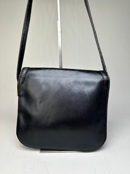 Vintage Givenchy Structured Leather Shoulder Bag Black Gold
