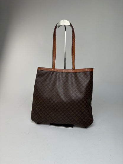 Vintage Celine Macadam Canvas Tote Bag Dark Brown