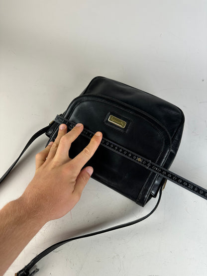 Vintage Givenchy Structured Leather Shoulder Bag Black Gold