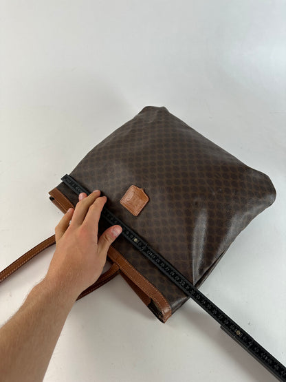 Vintage Celine Macadam Canvas Tote Bag Dark Brown
