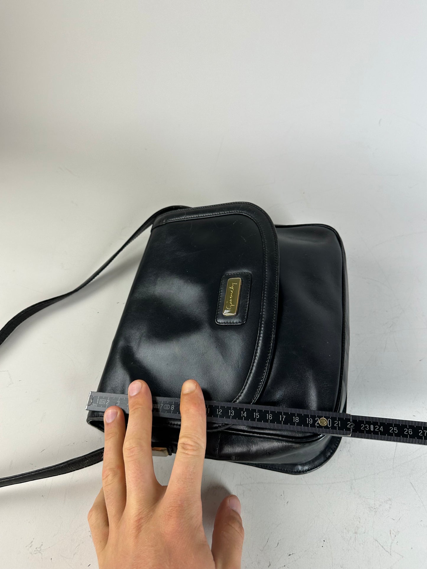 Vintage Givenchy Structured Leather Shoulder Bag Black Gold