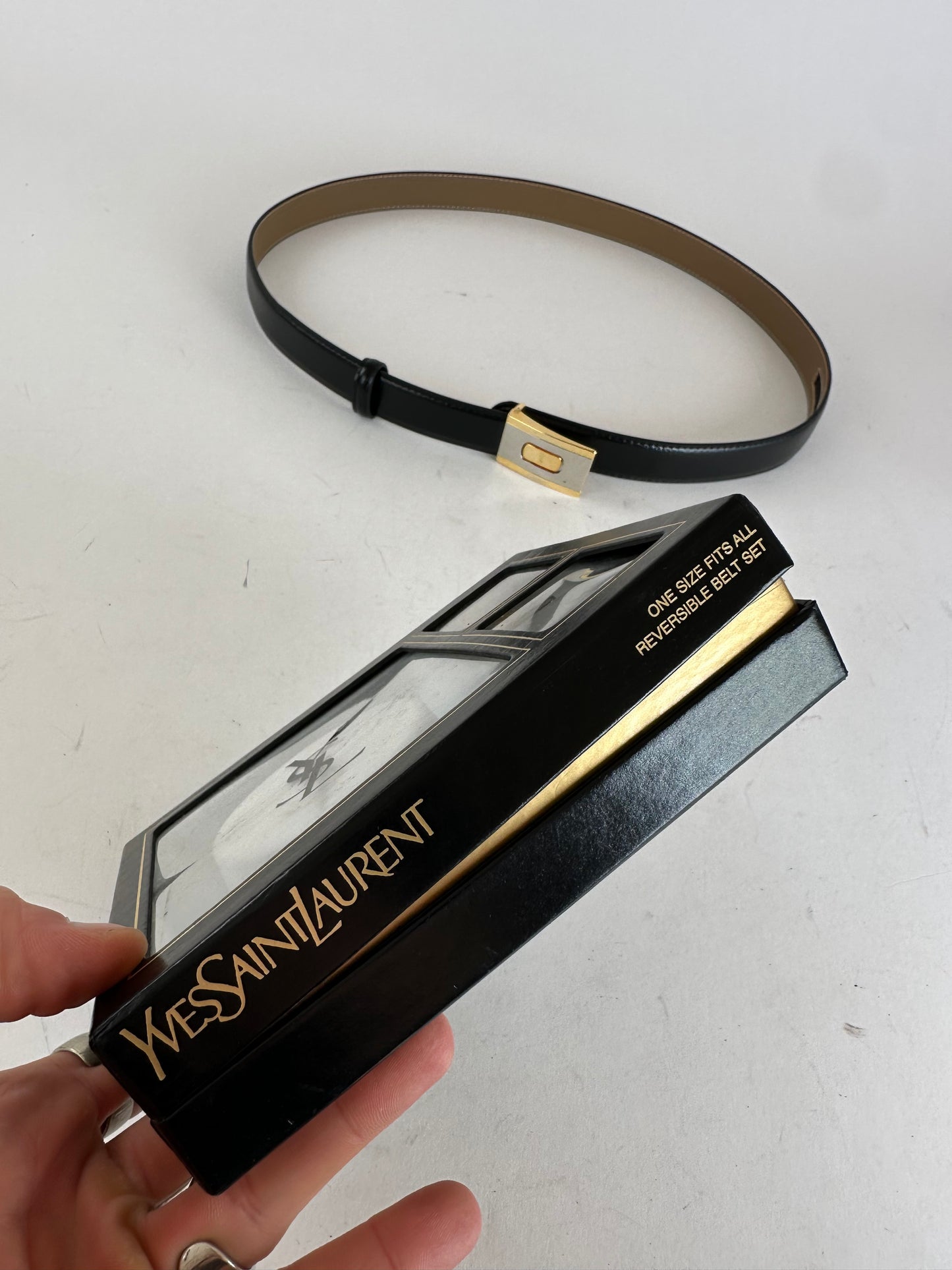 Vintage Yves Saint Laurent Leather Belt Set Black