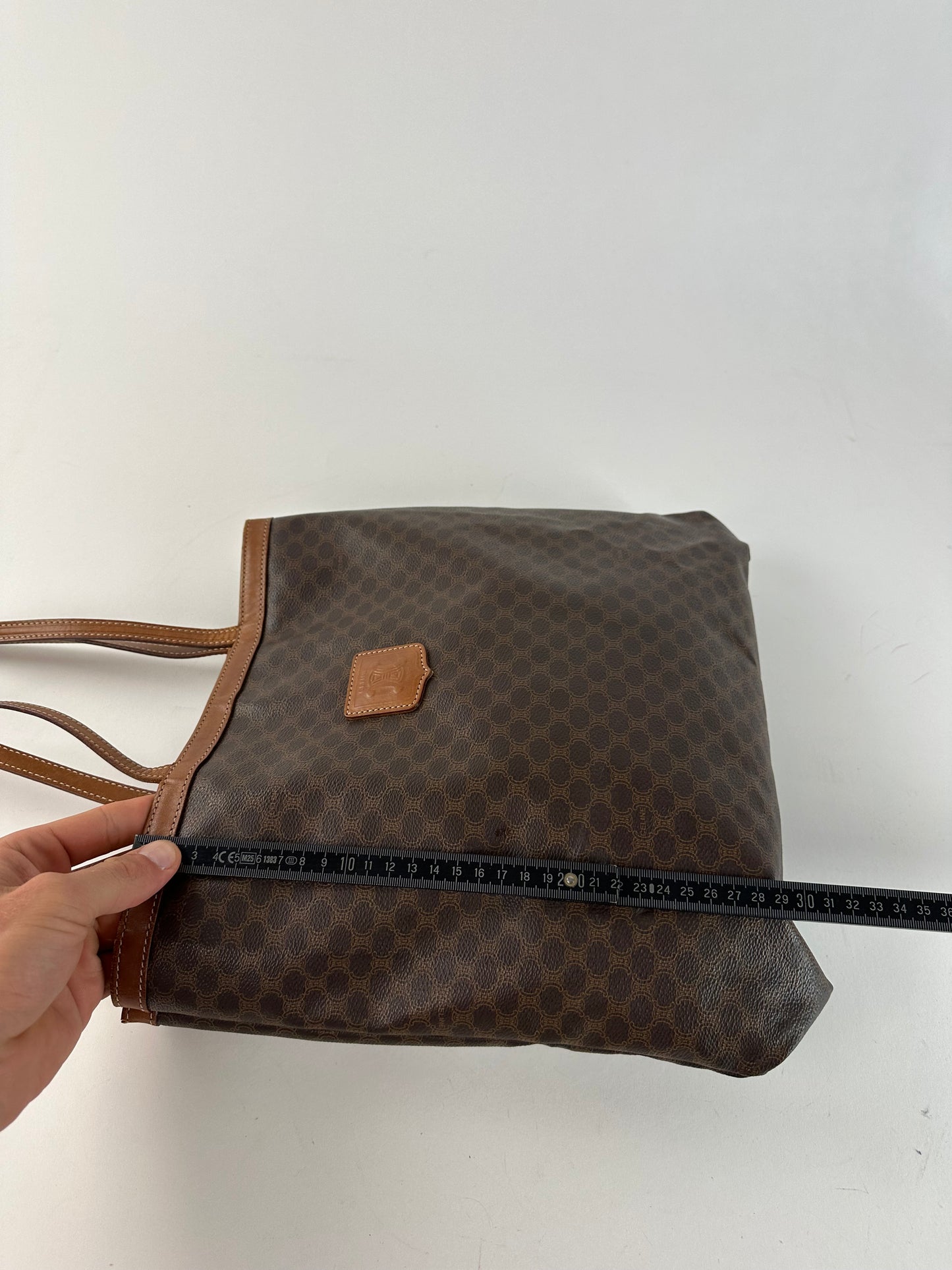 Vintage Celine Macadam Canvas Tote Bag Dark Brown