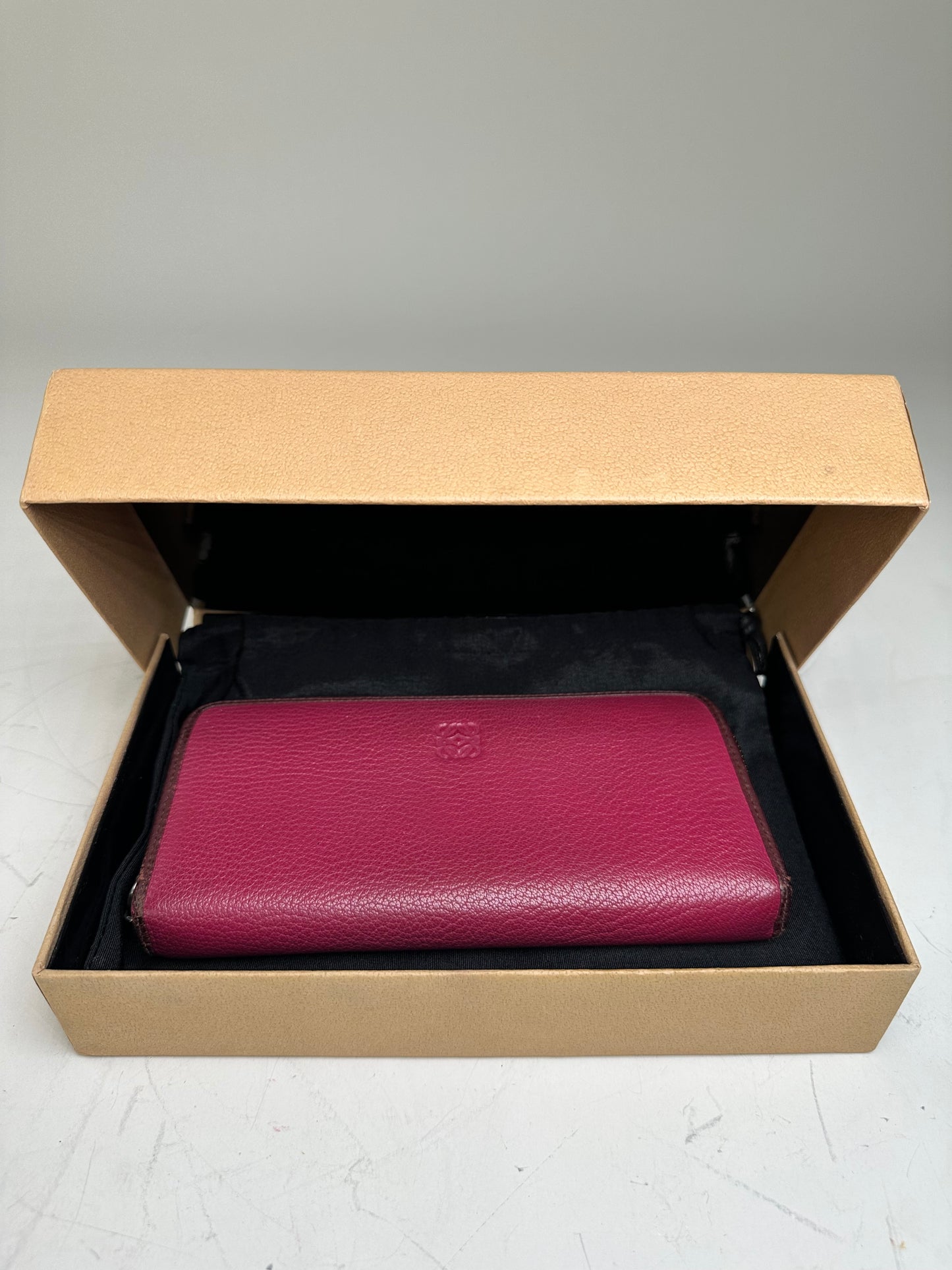 Vintage Loewe Grained Leather Zip Wallet Fuchsia Silver