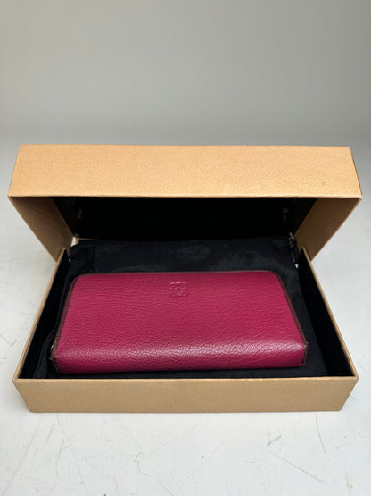Vintage Loewe Grained Leather Zip Wallet Fuchsia Silver