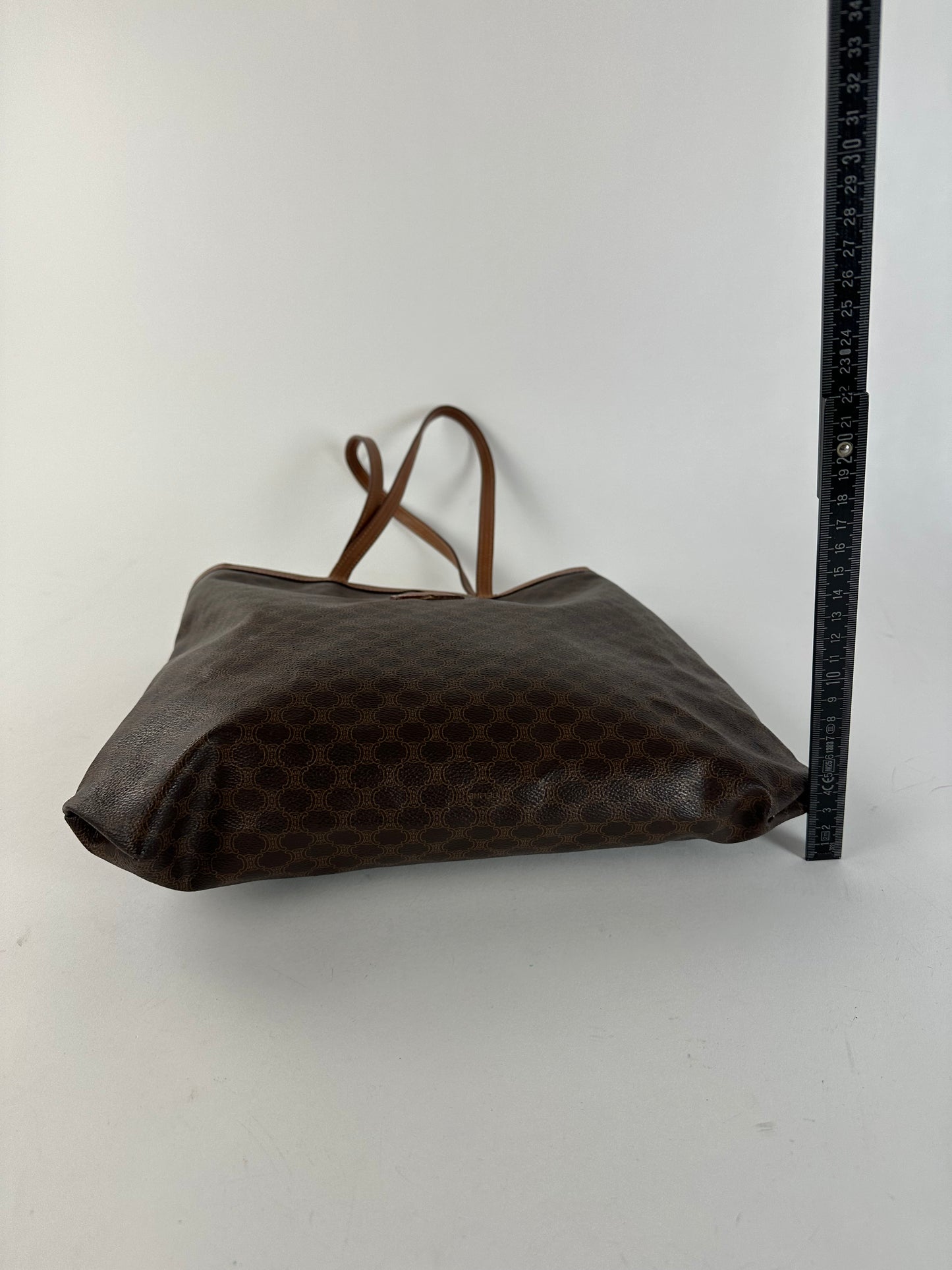 Vintage Celine Macadam Canvas Tote Bag Dark Brown