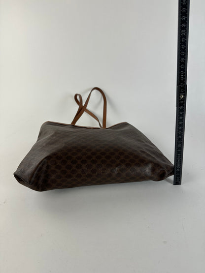 Vintage Celine Macadam Canvas Tote Bag Dark Brown