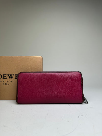 Vintage Loewe Grained Leather Zip Wallet Fuchsia Silver