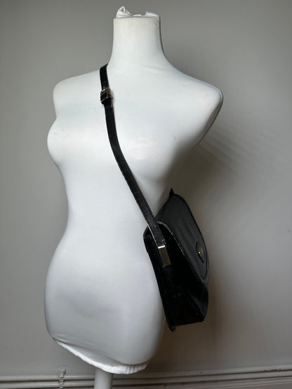 Vintage Givenchy Structured Leather Shoulder Bag Black Gold