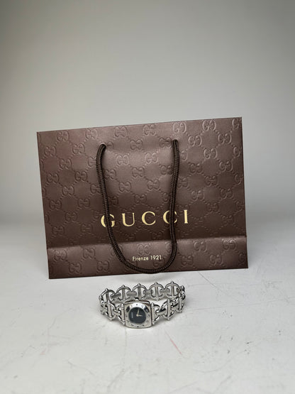 Vintage Gucci Stainless Steel Bracelet Watch Black Dial Silver