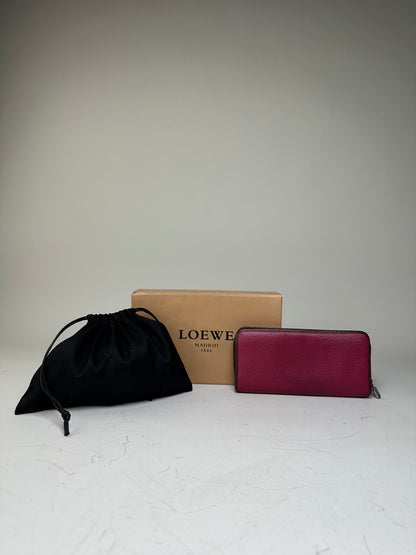 Vintage Loewe Grained Leather Zip Wallet Fuchsia Silver
