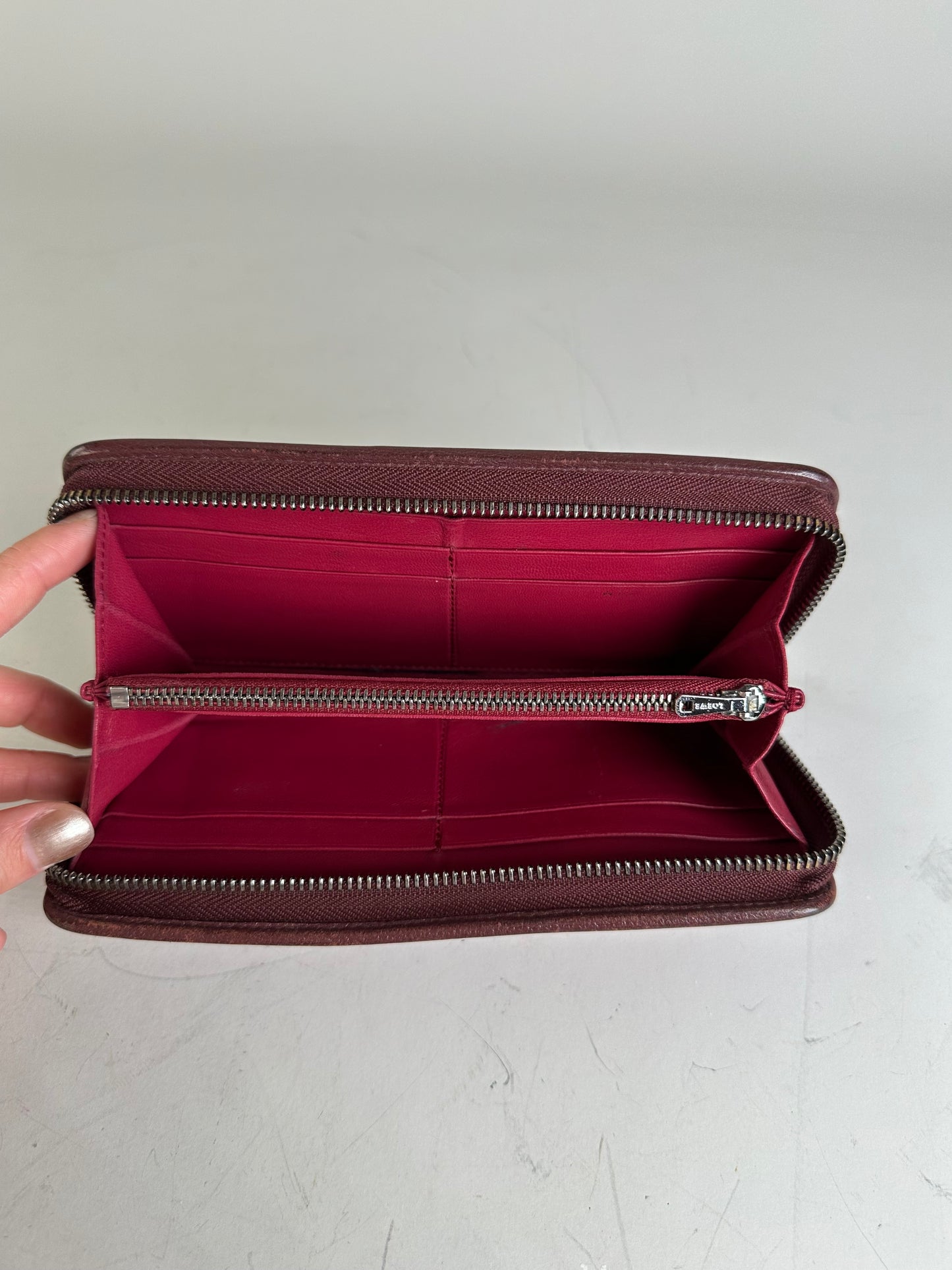 Vintage Loewe Grained Leather Zip Wallet Fuchsia Silver