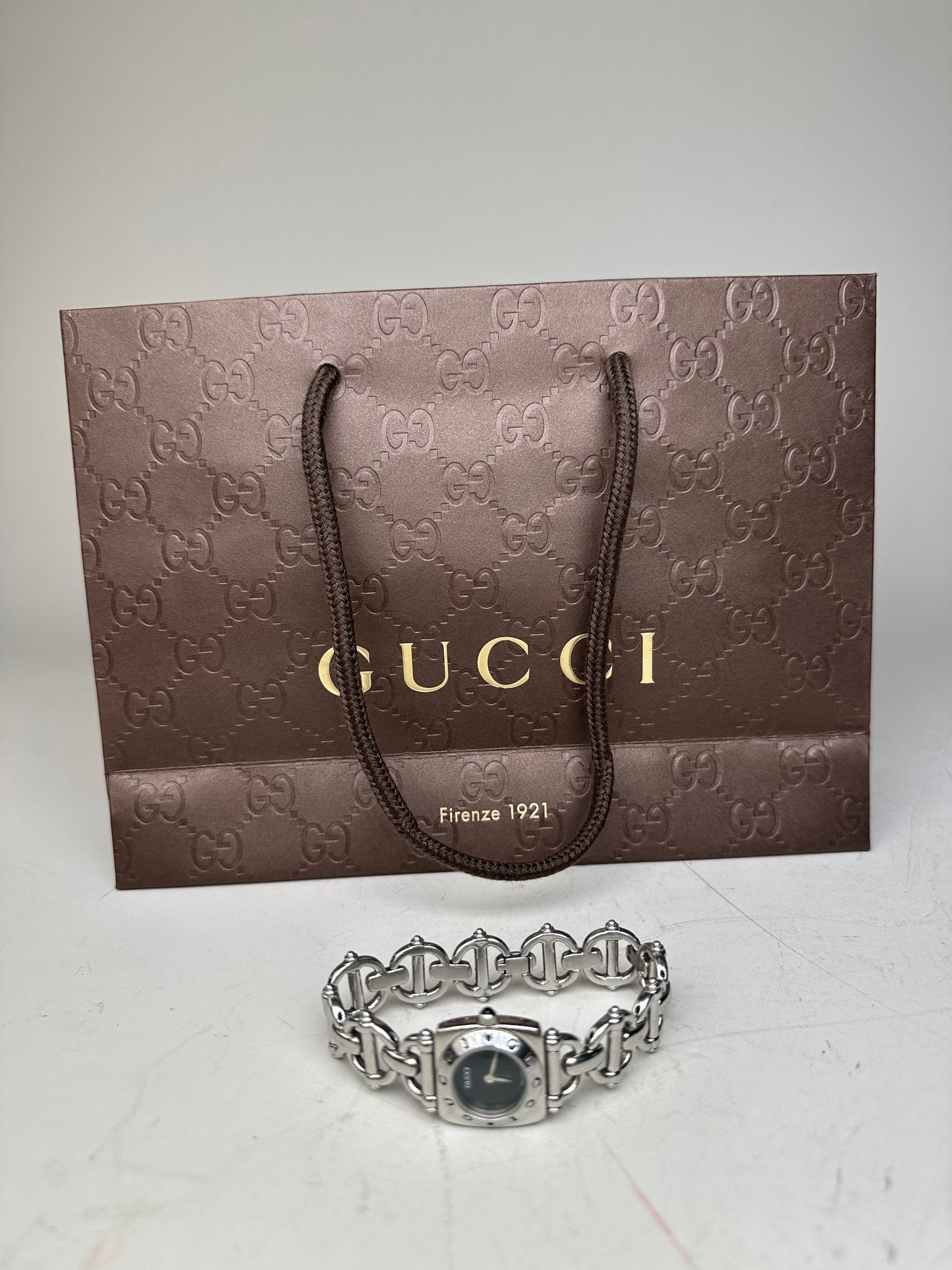 Vintage Gucci Stainless Steel Bracelet Watch Black Dial Silver