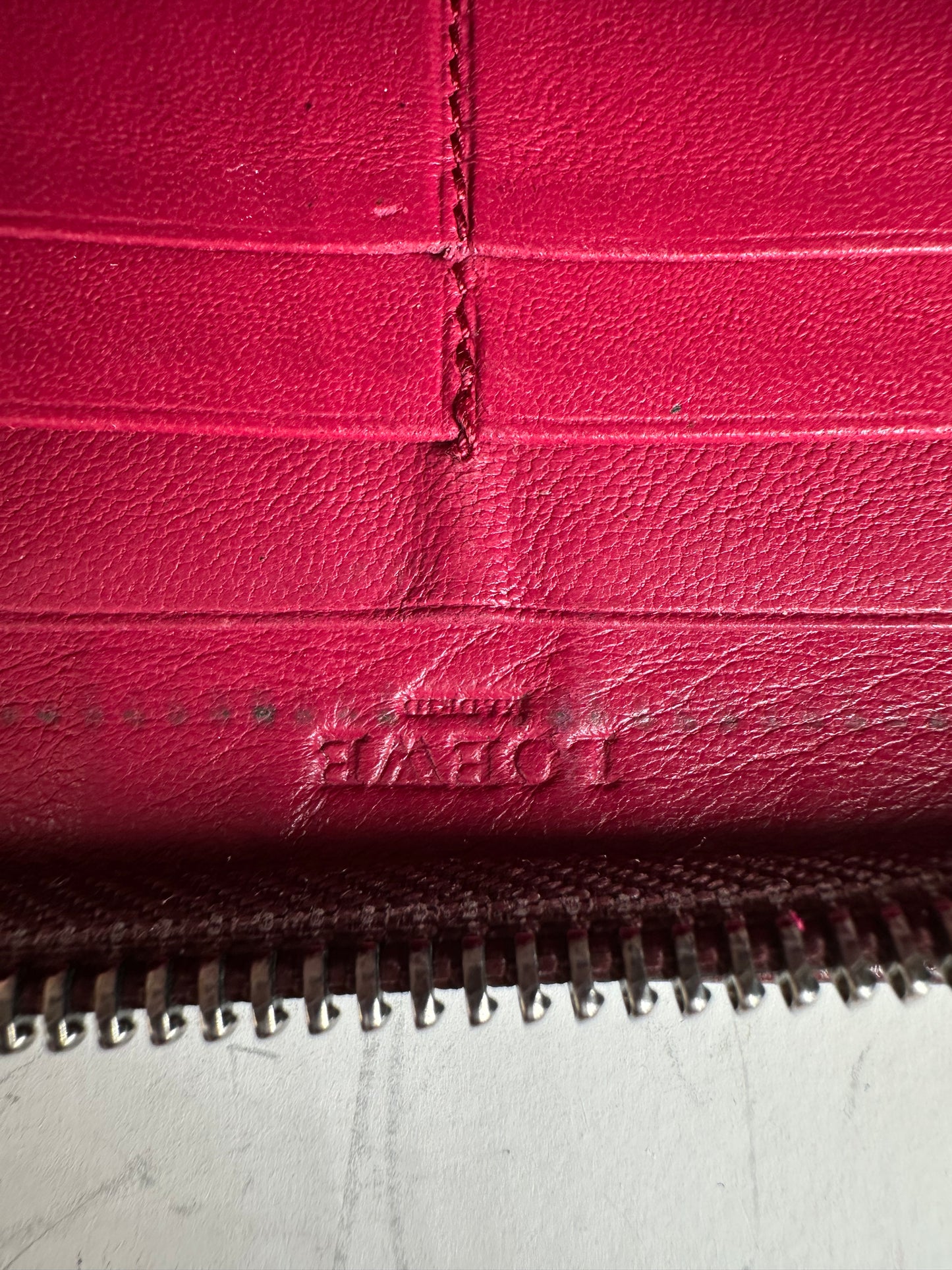 Vintage Loewe Grained Leather Zip Wallet Fuchsia Silver