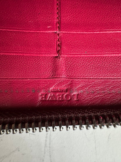 Vintage Loewe Grained Leather Zip Wallet Fuchsia Silver