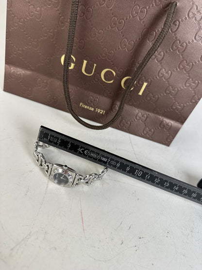 Vintage Gucci Stainless Steel Bracelet Watch Black Dial Silver