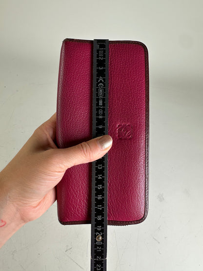 Vintage Loewe Grained Leather Zip Wallet Fuchsia Silver