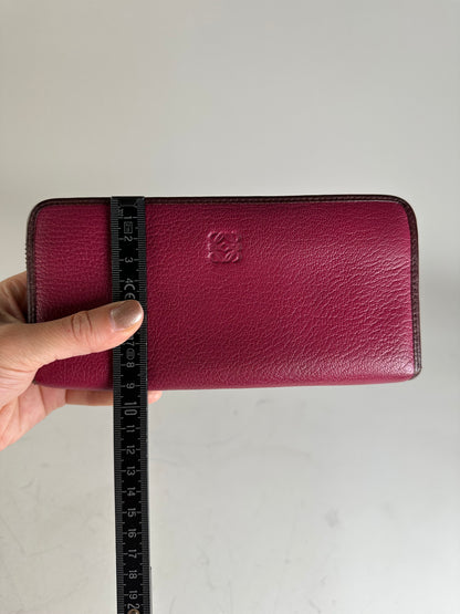 Vintage Loewe Grained Leather Zip Wallet Fuchsia Silver
