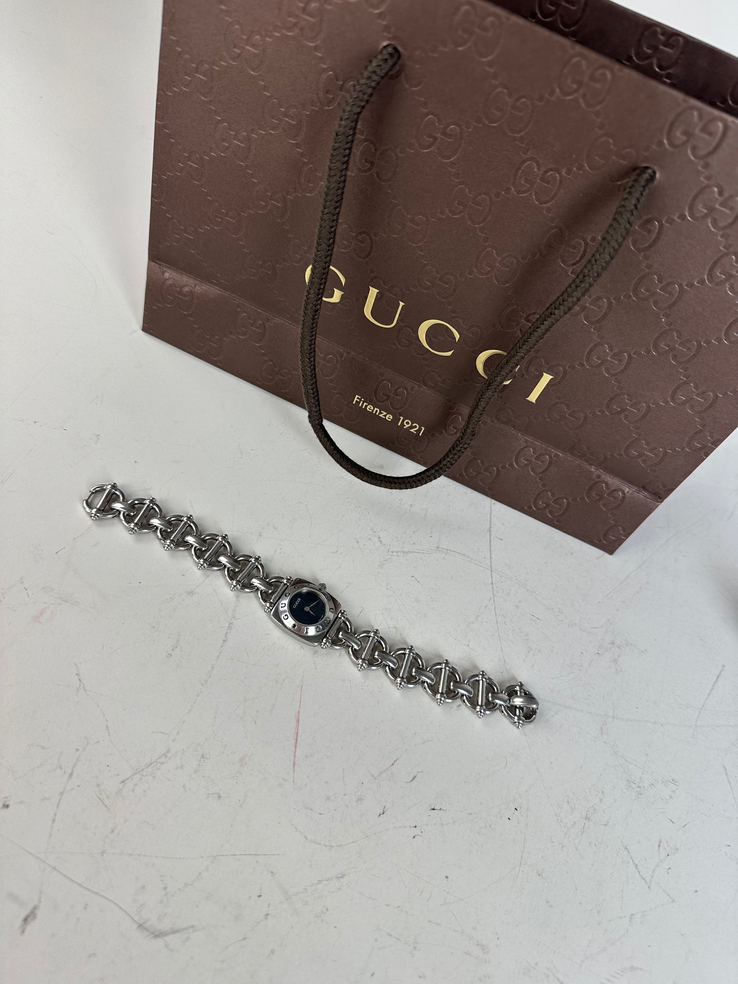 Vintage Gucci Stainless Steel Bracelet Watch Black Dial Silver