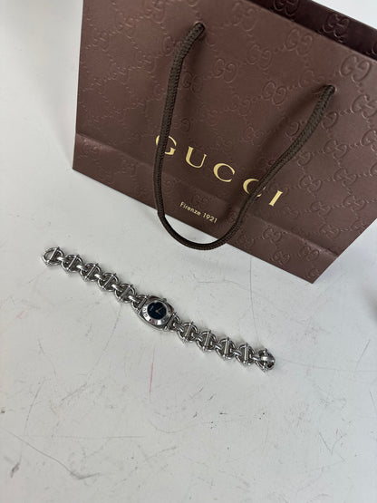 Vintage Gucci Stainless Steel Bracelet Watch Black Dial Silver
