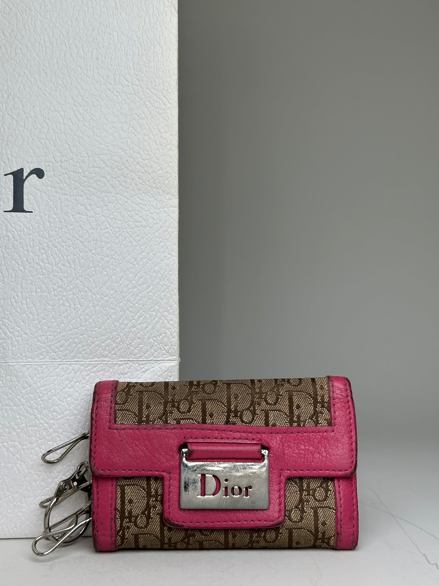 Vintage Dior Oblique Canvas Key Holder Brown Pink