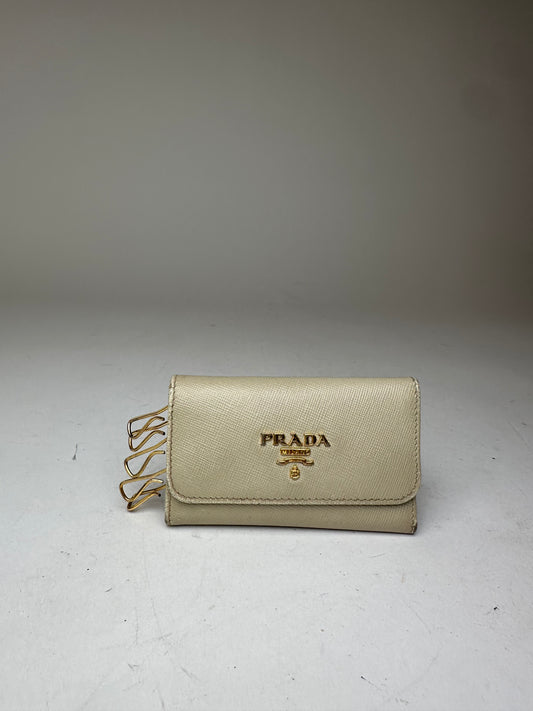 Vintage Prada Leather Card / Key Holder White
