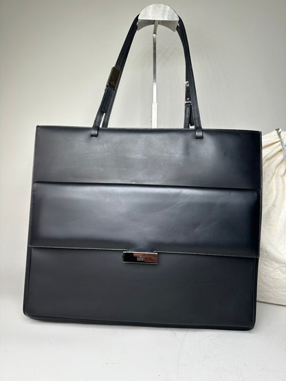 Vintage Gucci Smooth Leather Tote Black Silver