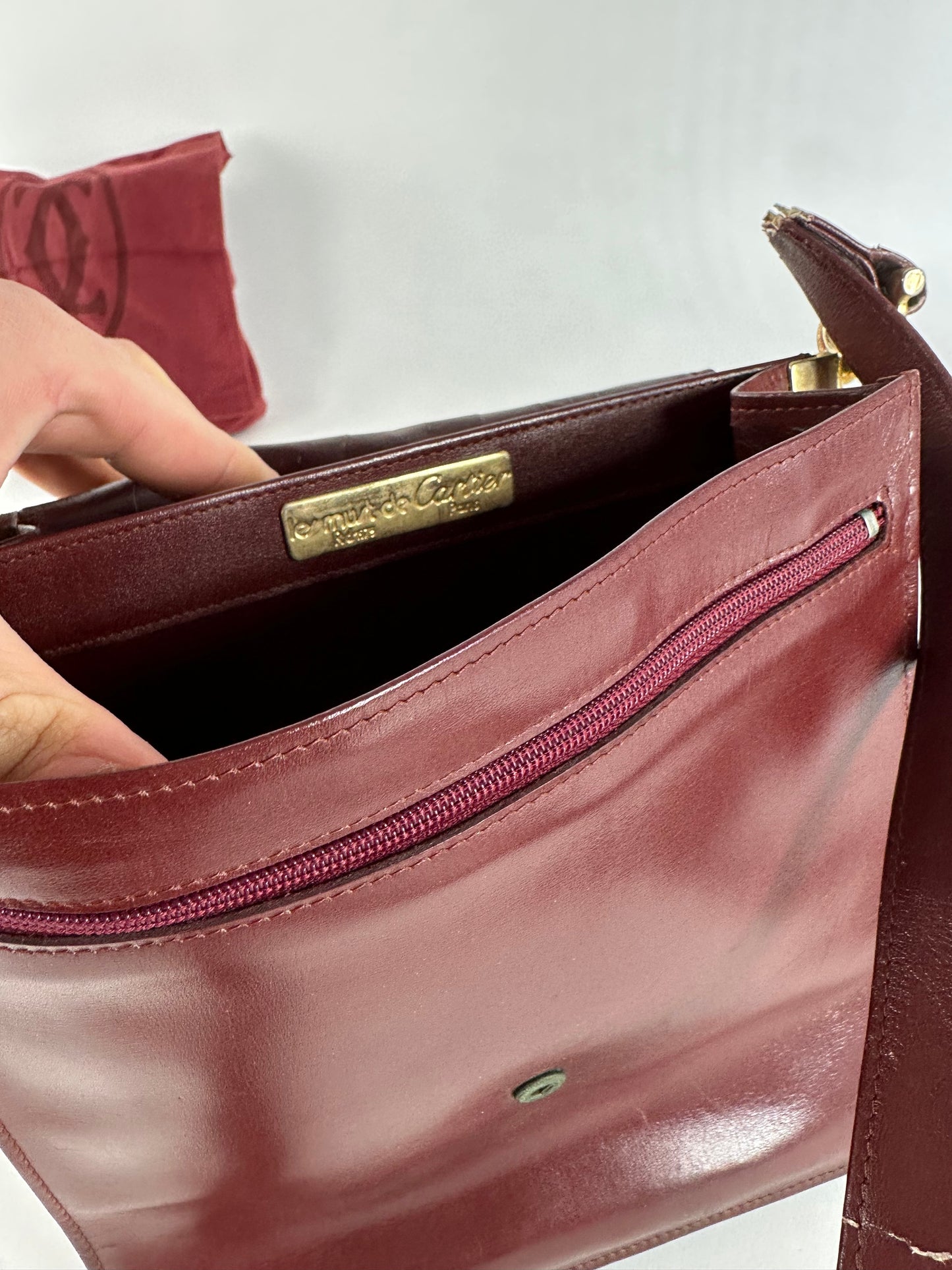 Vintage Cartier Must de Cartier Leather Shoulder Bag Bordeaux
