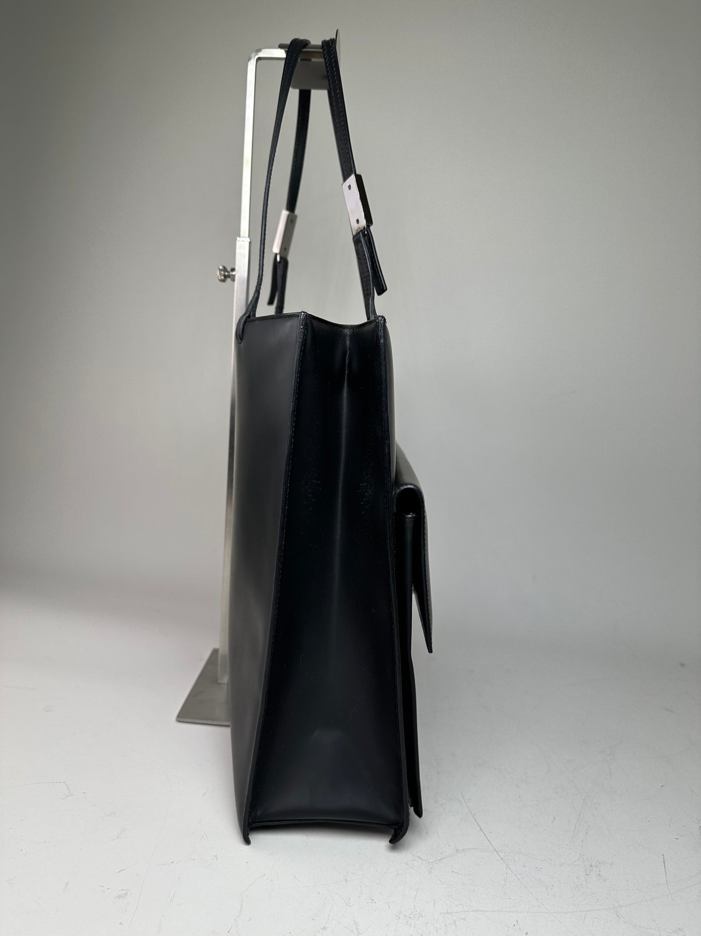 Vintage Gucci Smooth Leather Tote Black Silver
