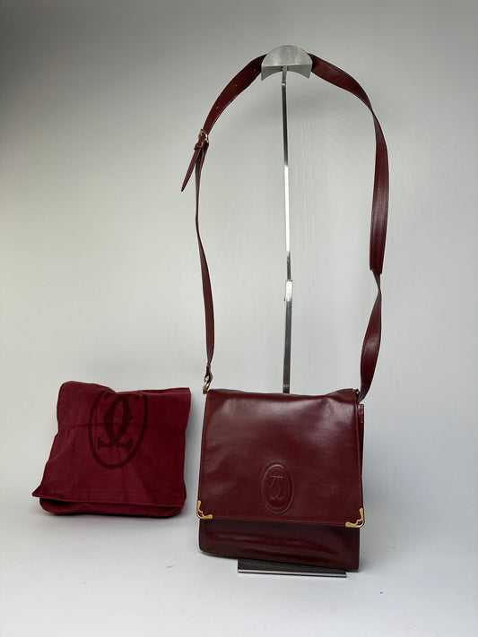 Vintage Cartier Must de Cartier Leather Shoulder Bag Bordeaux