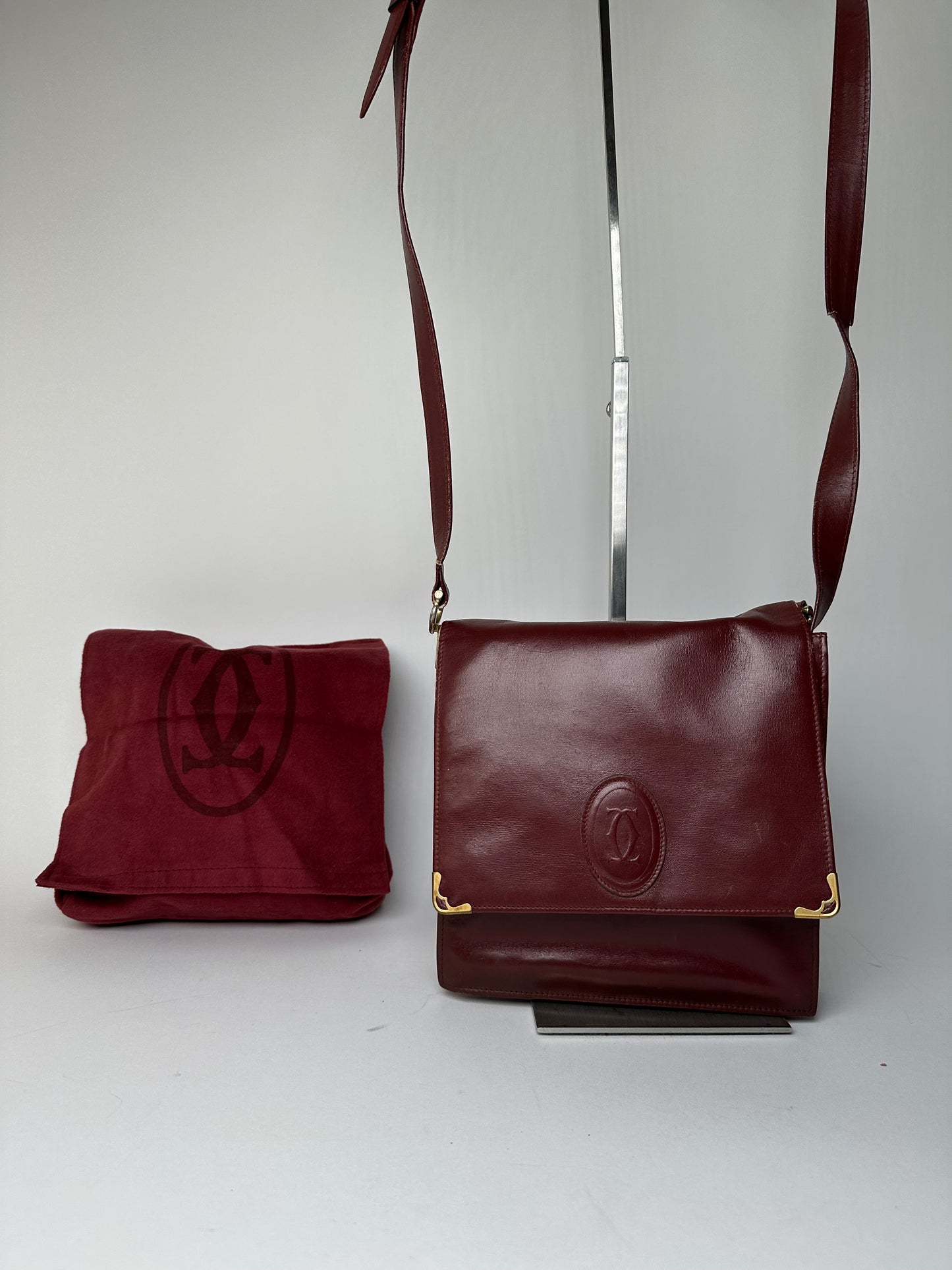 Vintage Cartier Must de Cartier Leather Shoulder Bag Bordeaux