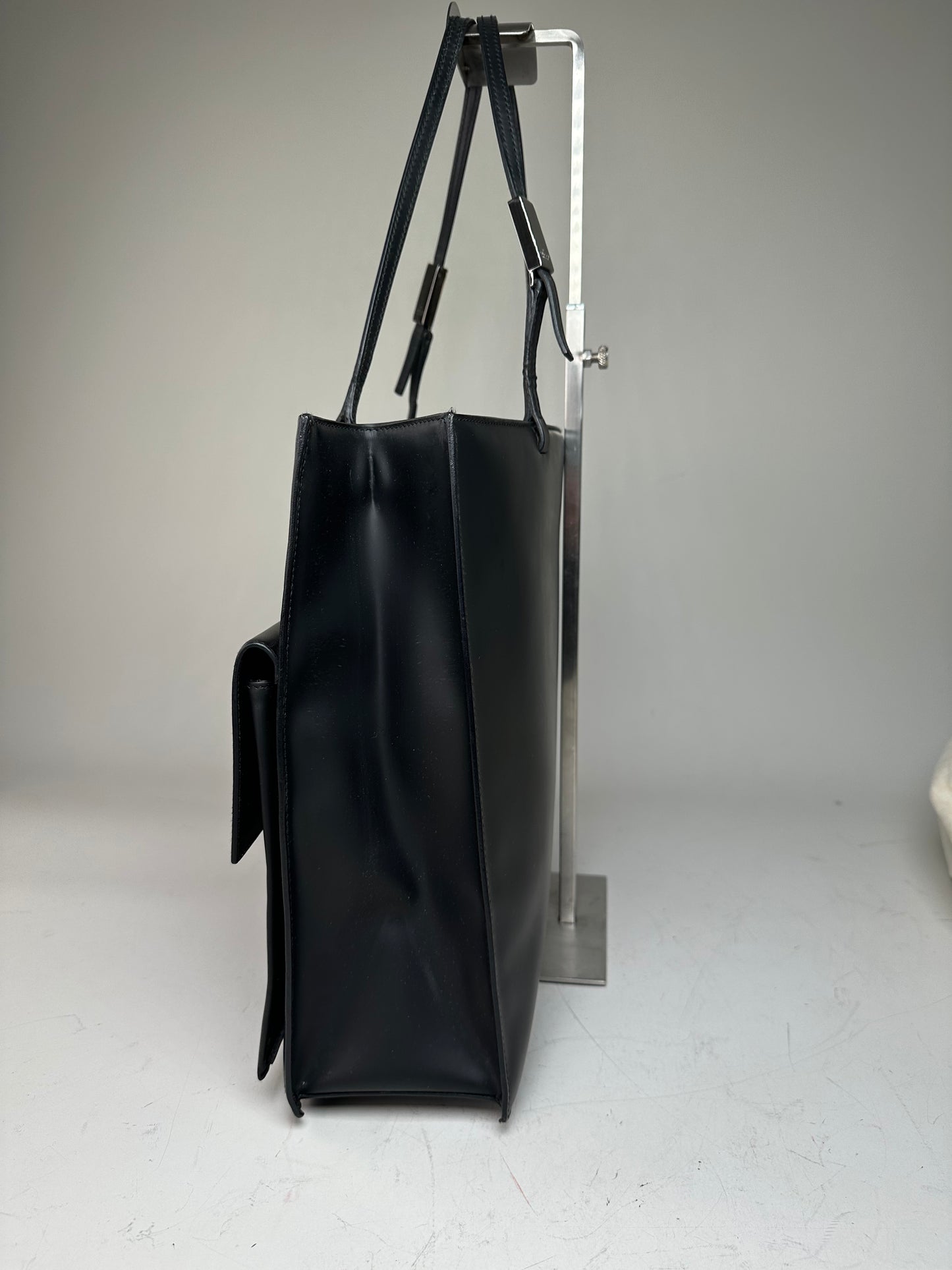 Vintage Gucci Smooth Leather Tote Black Silver