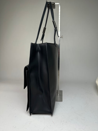Vintage Gucci Smooth Leather Tote Black Silver