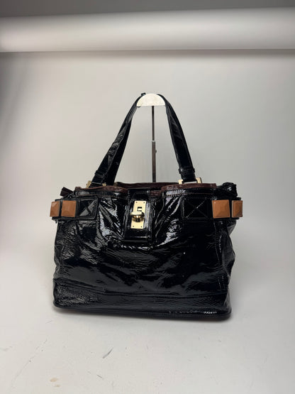 Vintage Chloe Patent Leather Paddington Tote Bag black