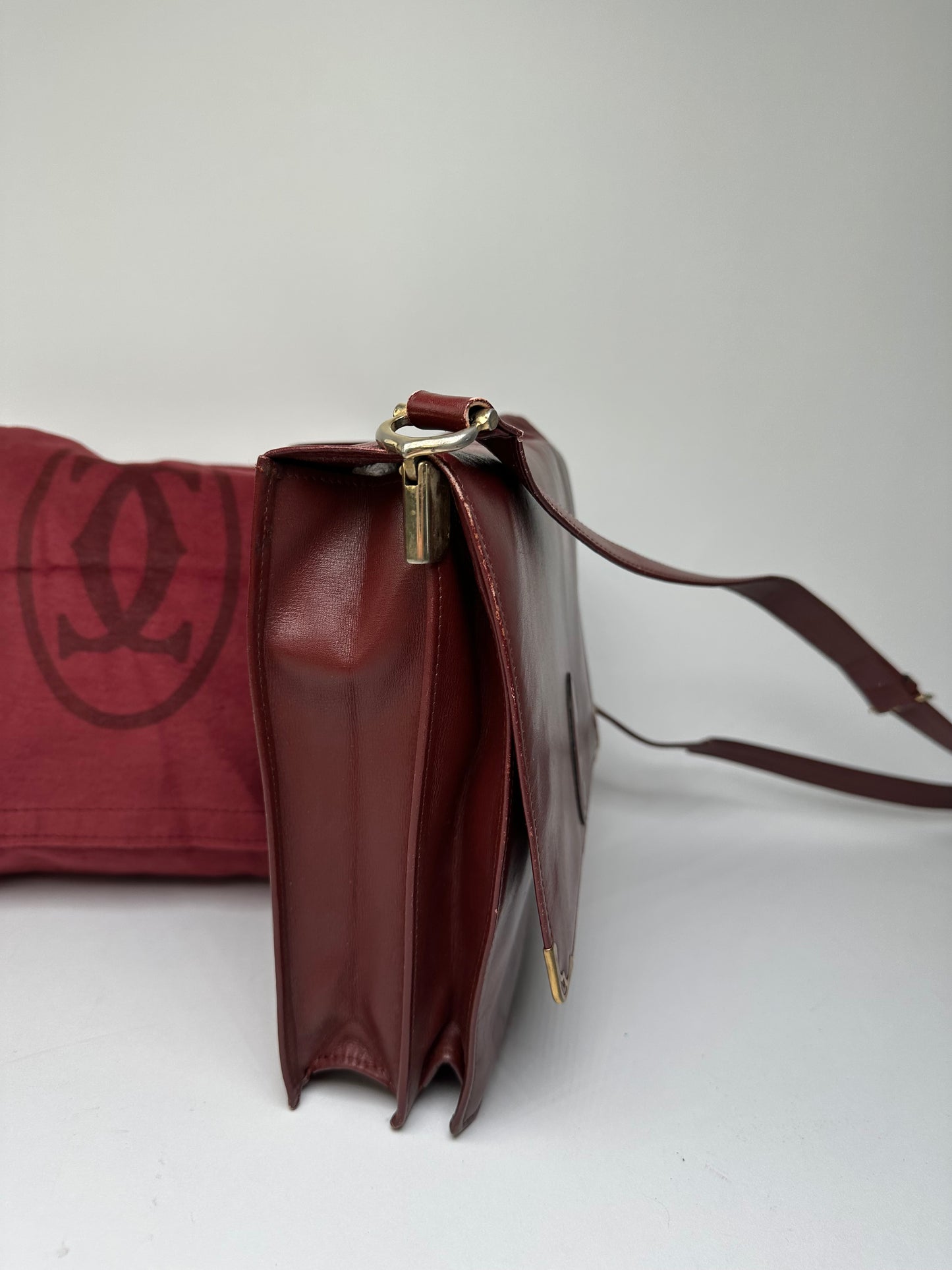 Vintage Cartier Must de Cartier Leather Shoulder Bag Bordeaux