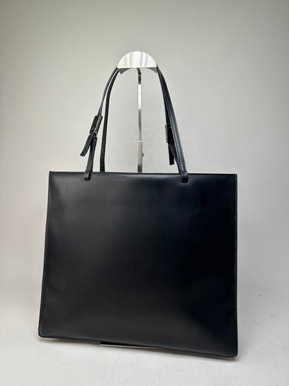 Vintage Gucci Smooth Leather Tote Black Silver